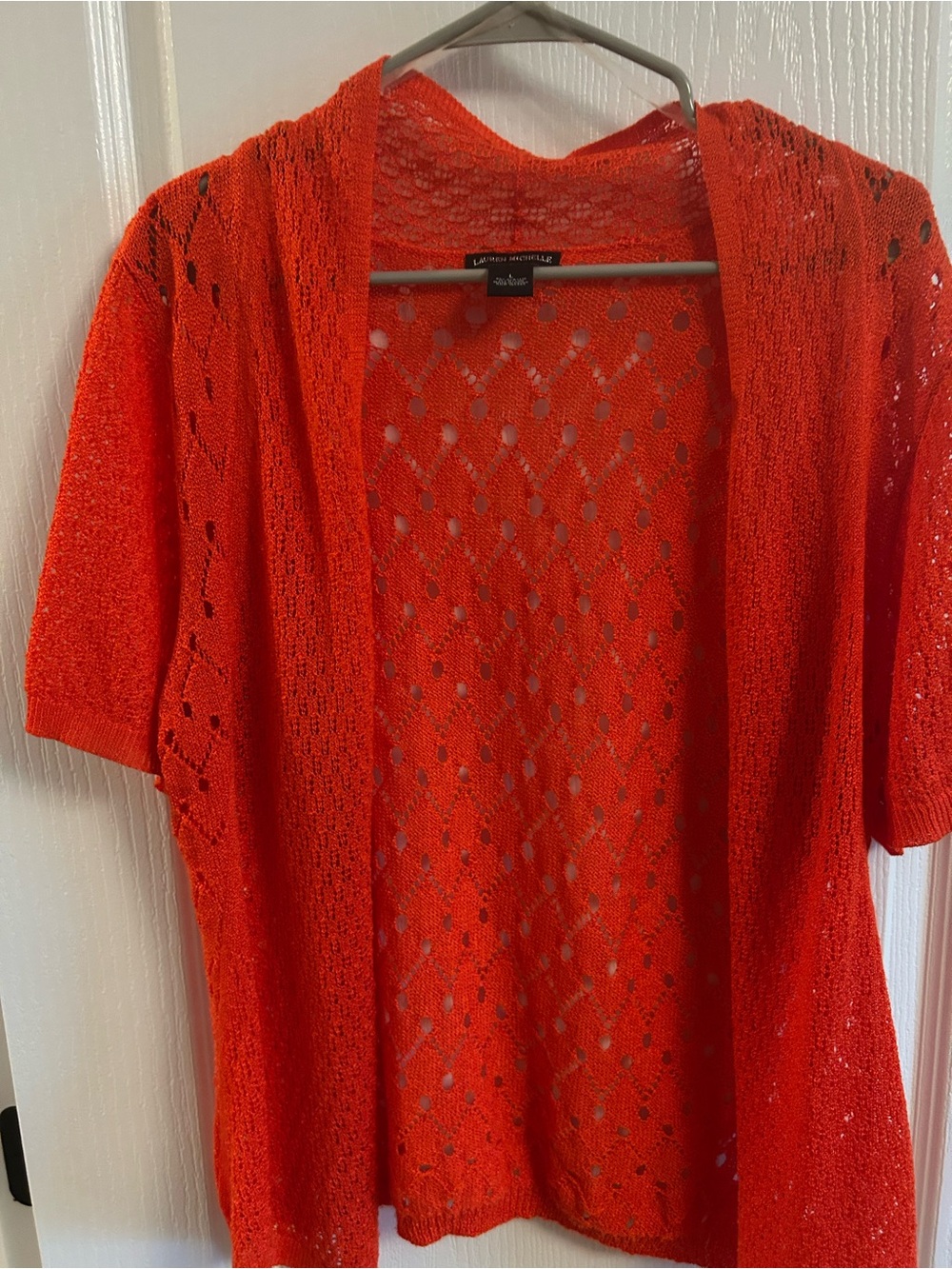Lauren Michelle Orange Open-Knit Short Sleeve Cardigan - Picture 4 of 5